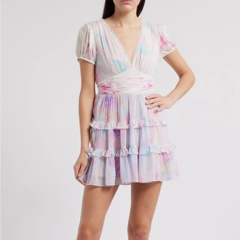 LOVESHACKFANCY spirea floral chiffon mini dress in bright floral soiree $445
